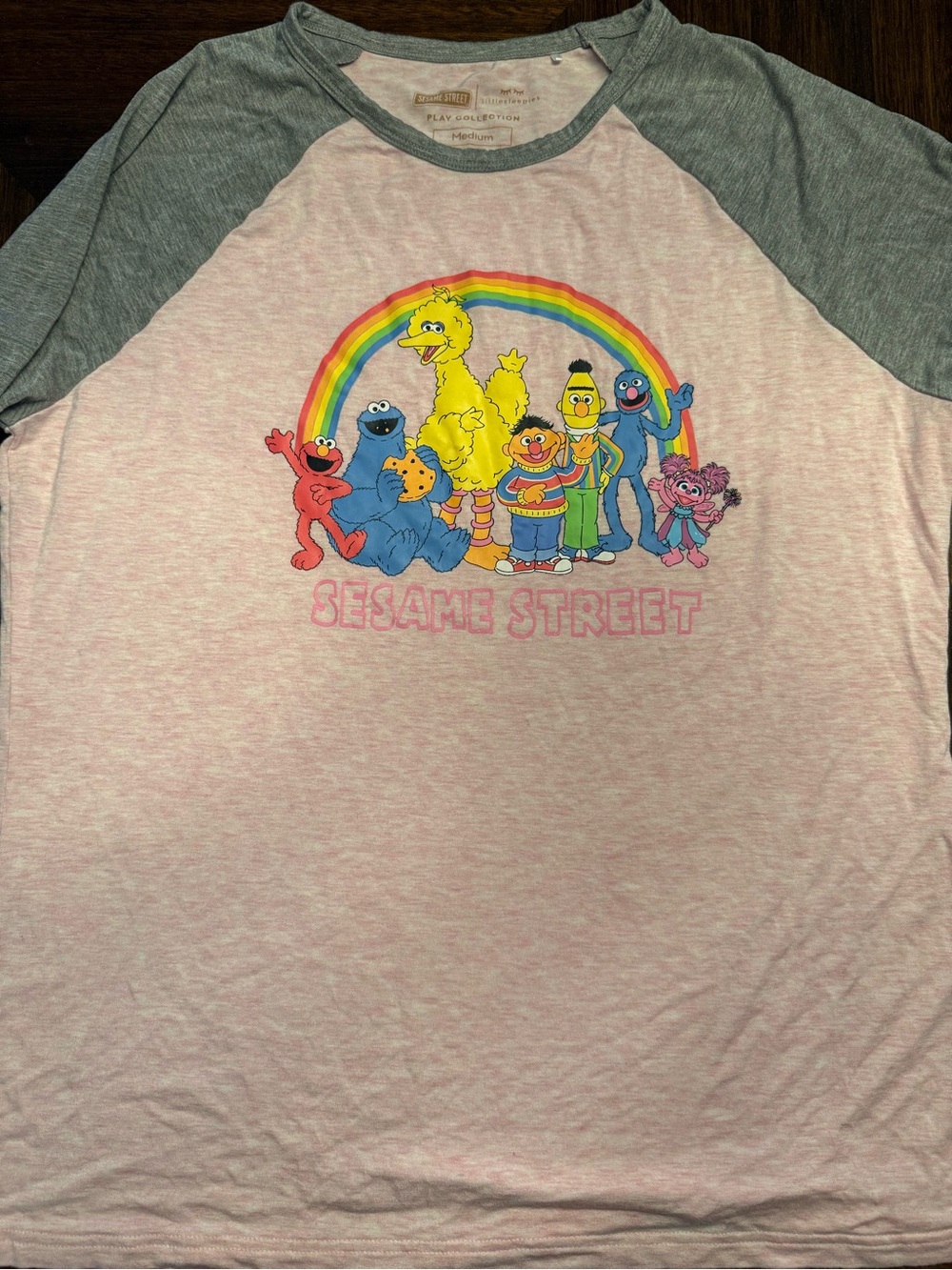 Little Sleepies Pink and Gray Sesame Street Raglan Tee WOMENS